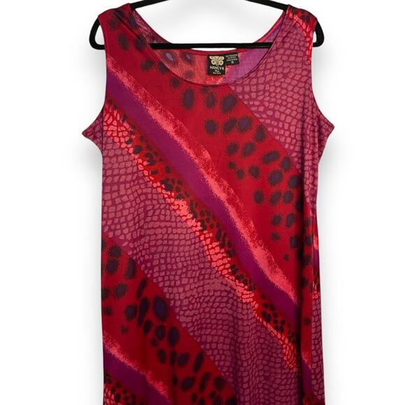 Nancy K Maxi Dress Women's 1X Multicolored Animal Print Mixed Media Satin Retro - Picture 5 of 8